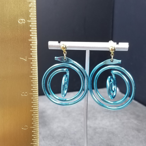 Vintage blue clip on circle earrings Mermaidcore - Picture 3 of 5